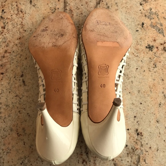 Luca Luca Peep Toe Ivory Netted Heels - Picture 7 of 8